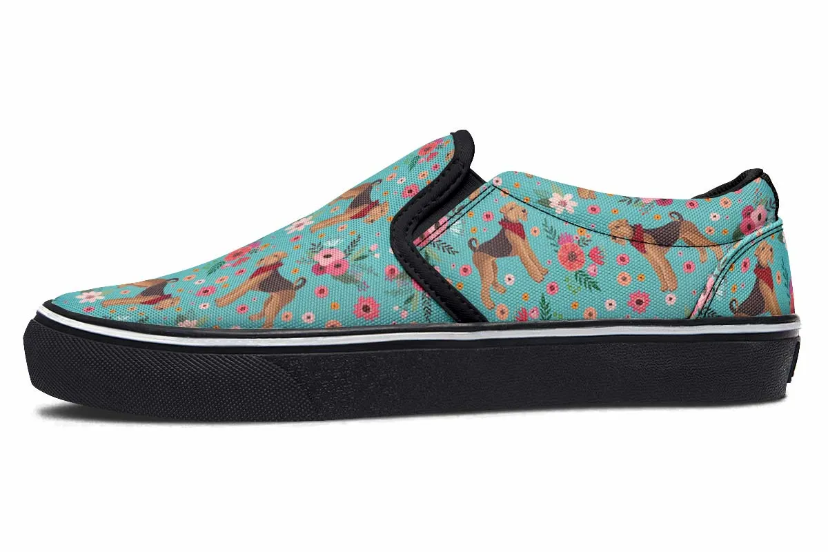 Airedale Terrier Flower Slip-On Shoes