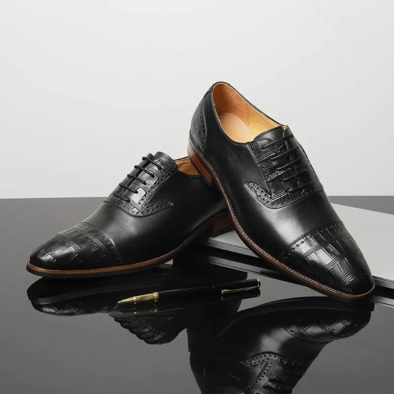 AlliLux Leather Pointed-Toe Alligator Pattern Dress Shoes