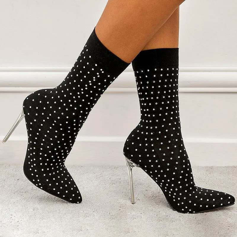 American rhinestone elastic high-heeled boots