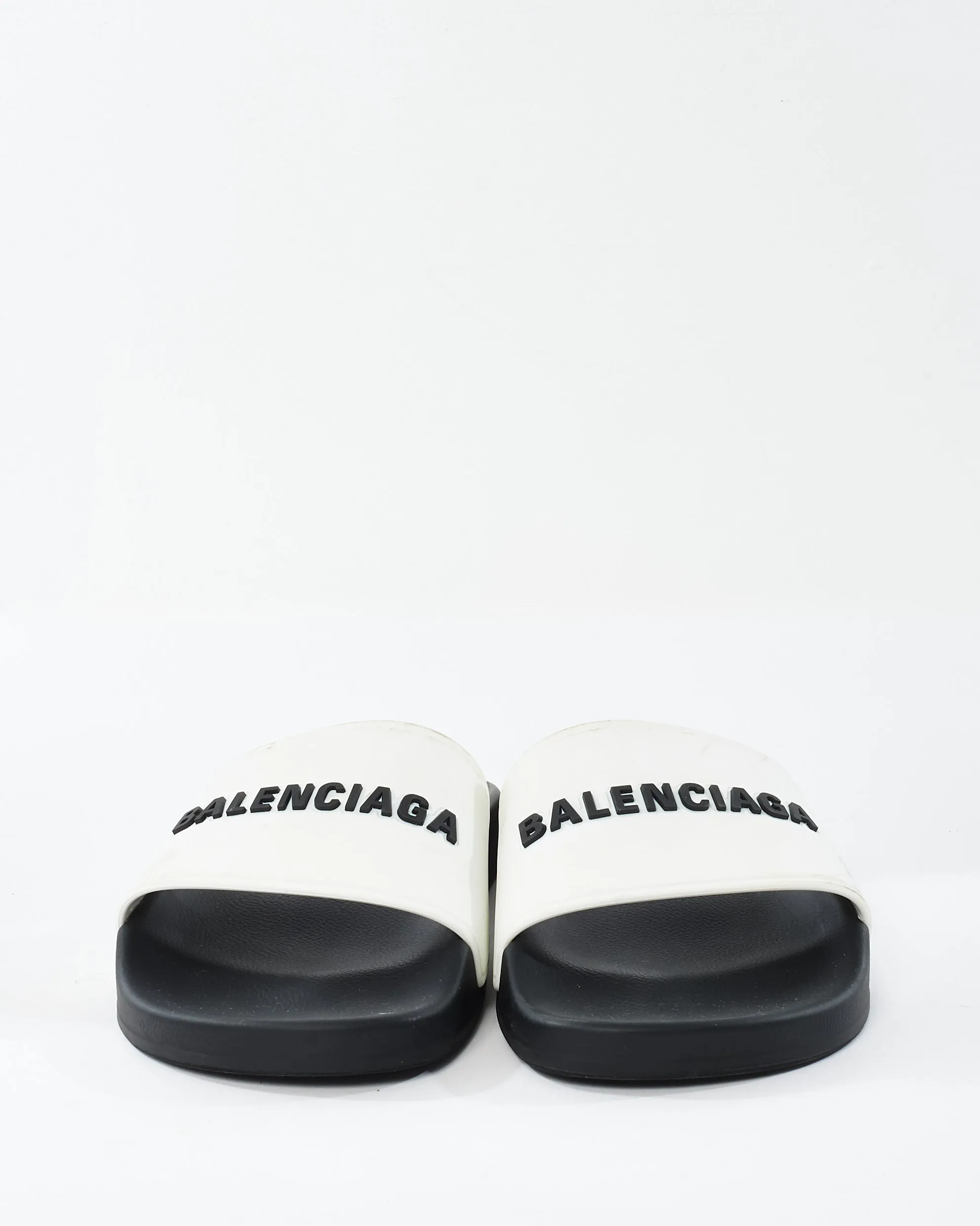 Balenciaga White Rubber Logo Pool Slides - 8