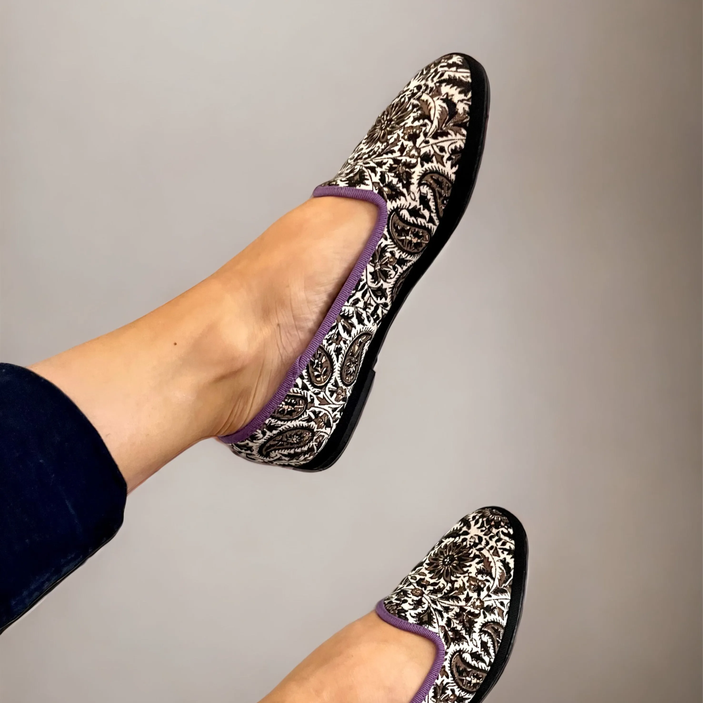 ‘Banafsh’ block print canvas loafers