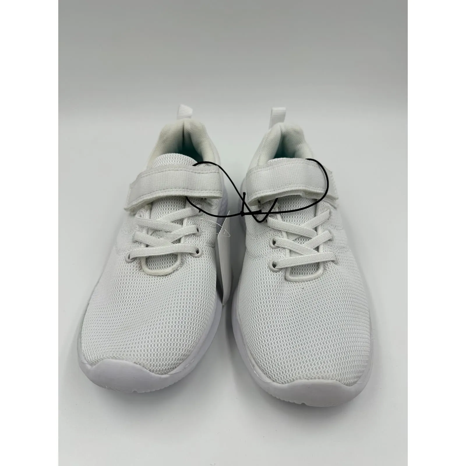 Big Kid Size 2 All White Sneakers with Straps