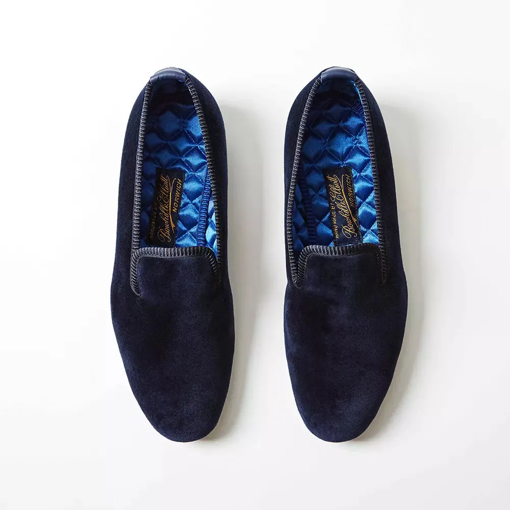 Bowhill & Elliot Navy Velvet Albert Slippers