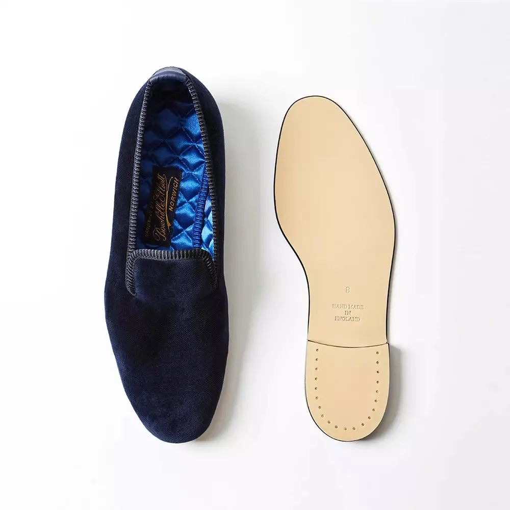 Bowhill & Elliot Navy Velvet Albert Slippers