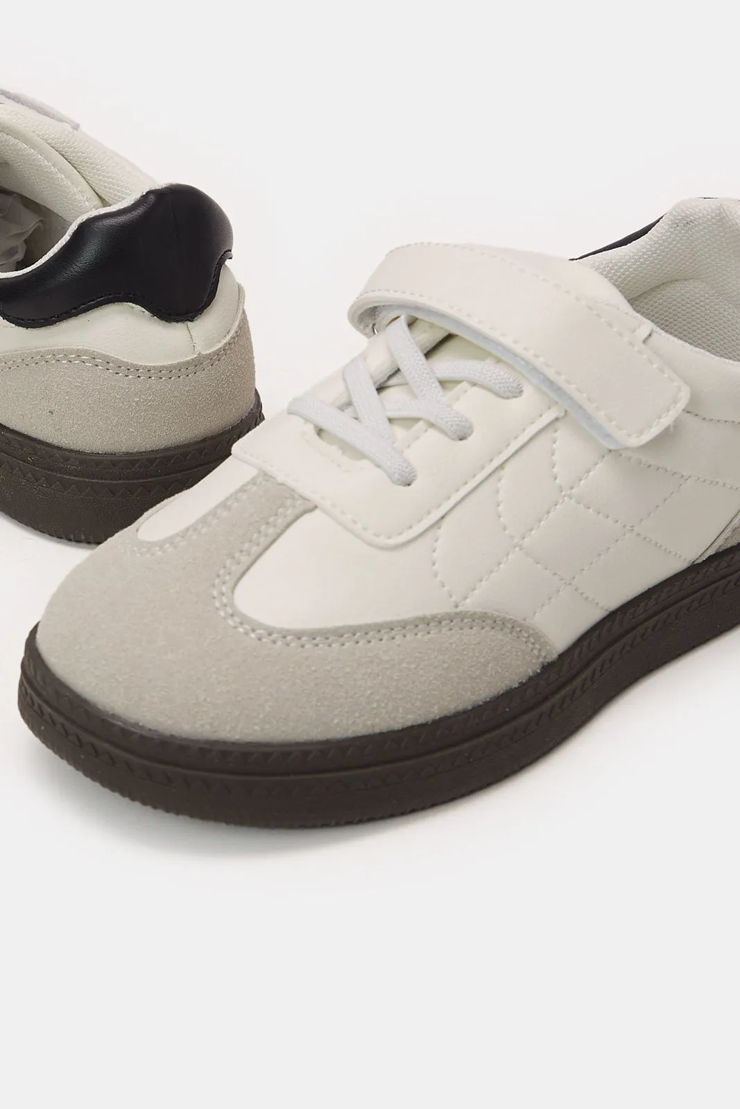 Boys Grey And White Material Block Sneakers