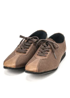 BROWN LINEN 6HOLES LOW CUT SHOES