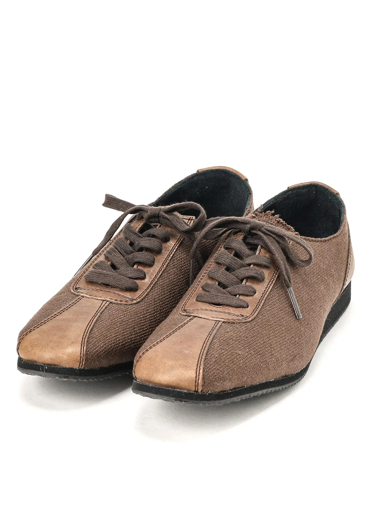 BROWN LINEN 6HOLES LOW CUT SHOES