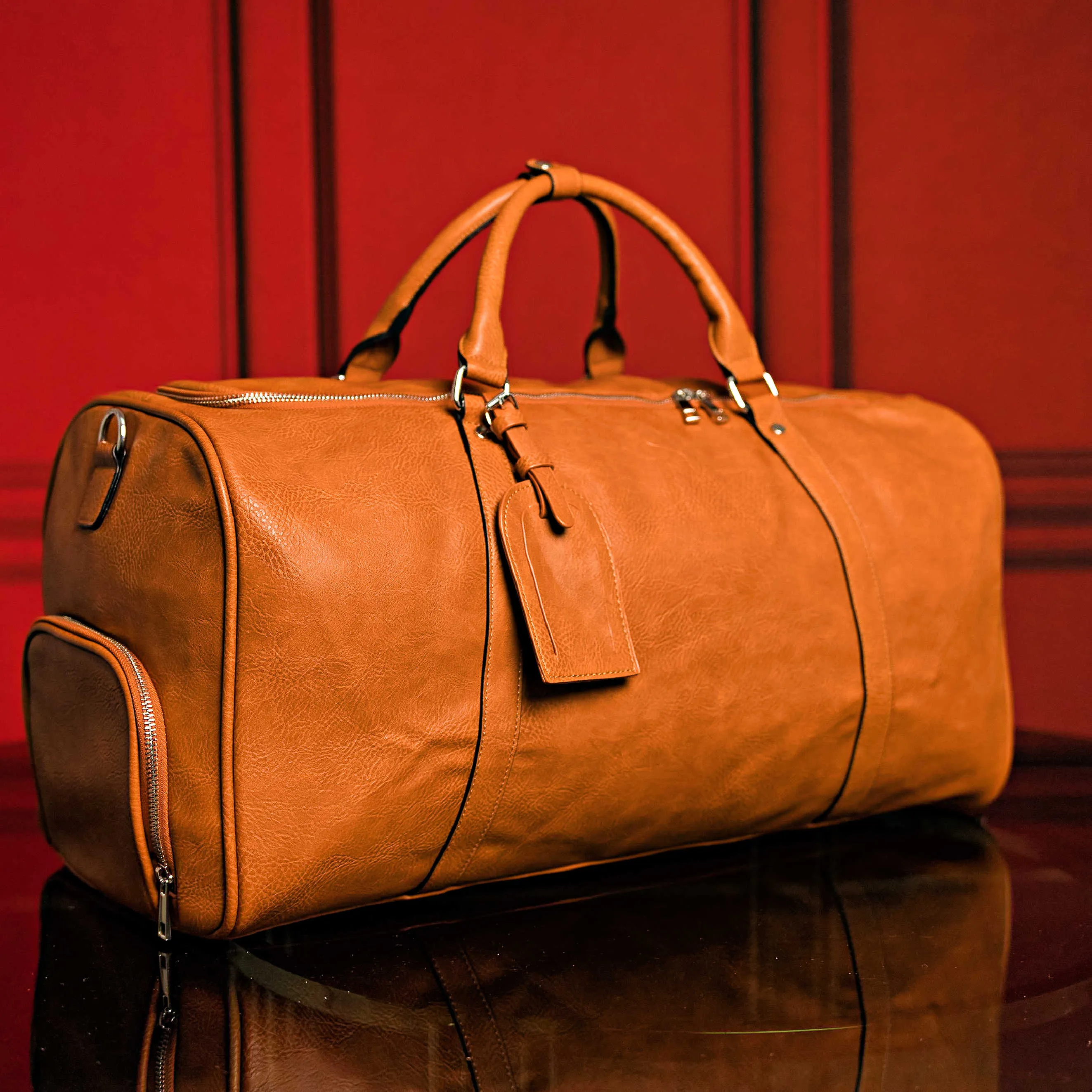 Brown Tumbled Leather Duffle Bag