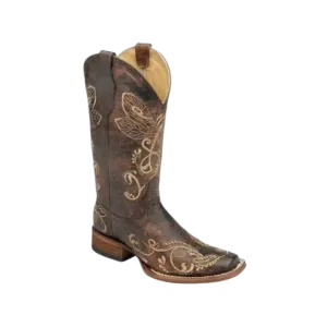 Corral Women's Dragonfly Embroidered Distressed Brown Boots