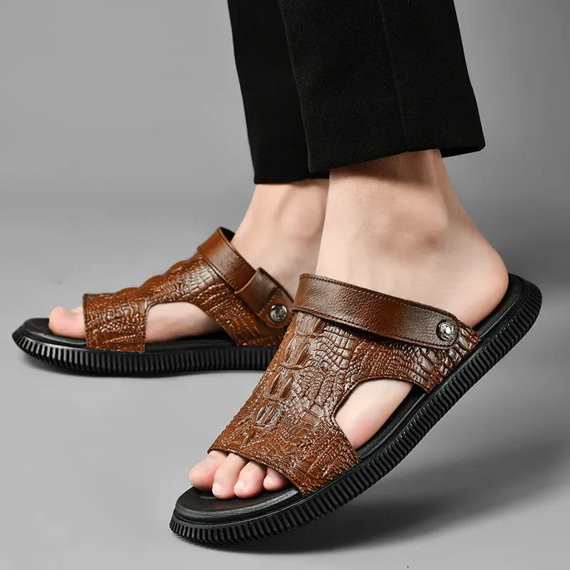 CrocoLuxe Slip-On Exotic Embossed Sandals