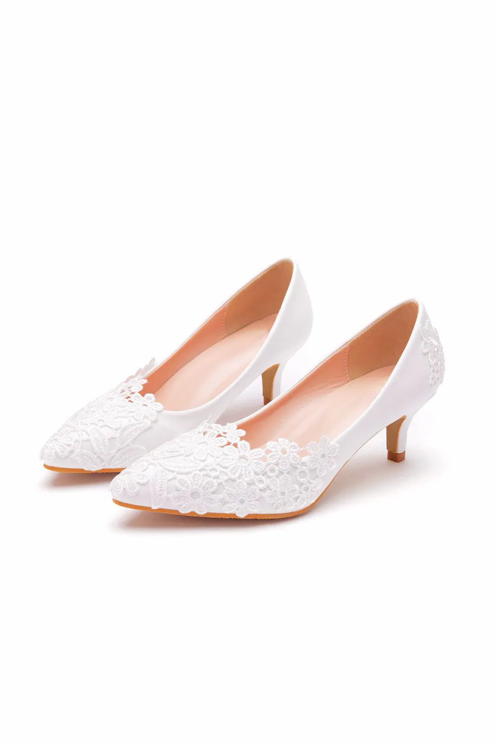 Elegant Lace Flower White Wedding Shoes