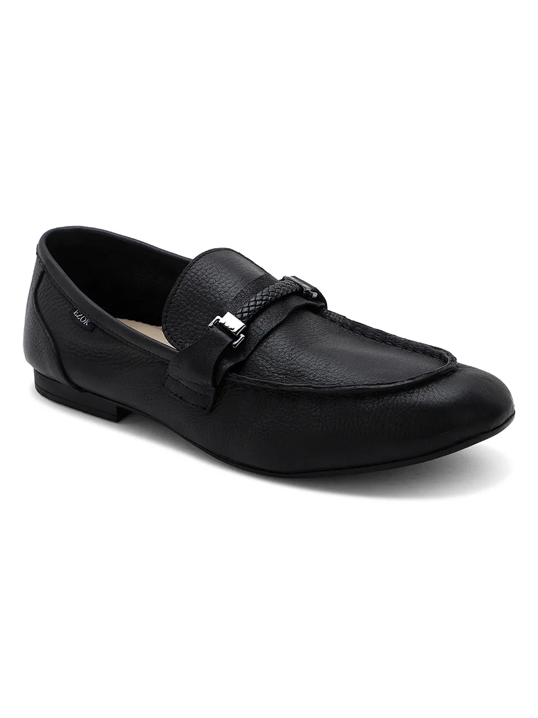 Ezok Mens Black Leather Semi Formal Shoes(3103)