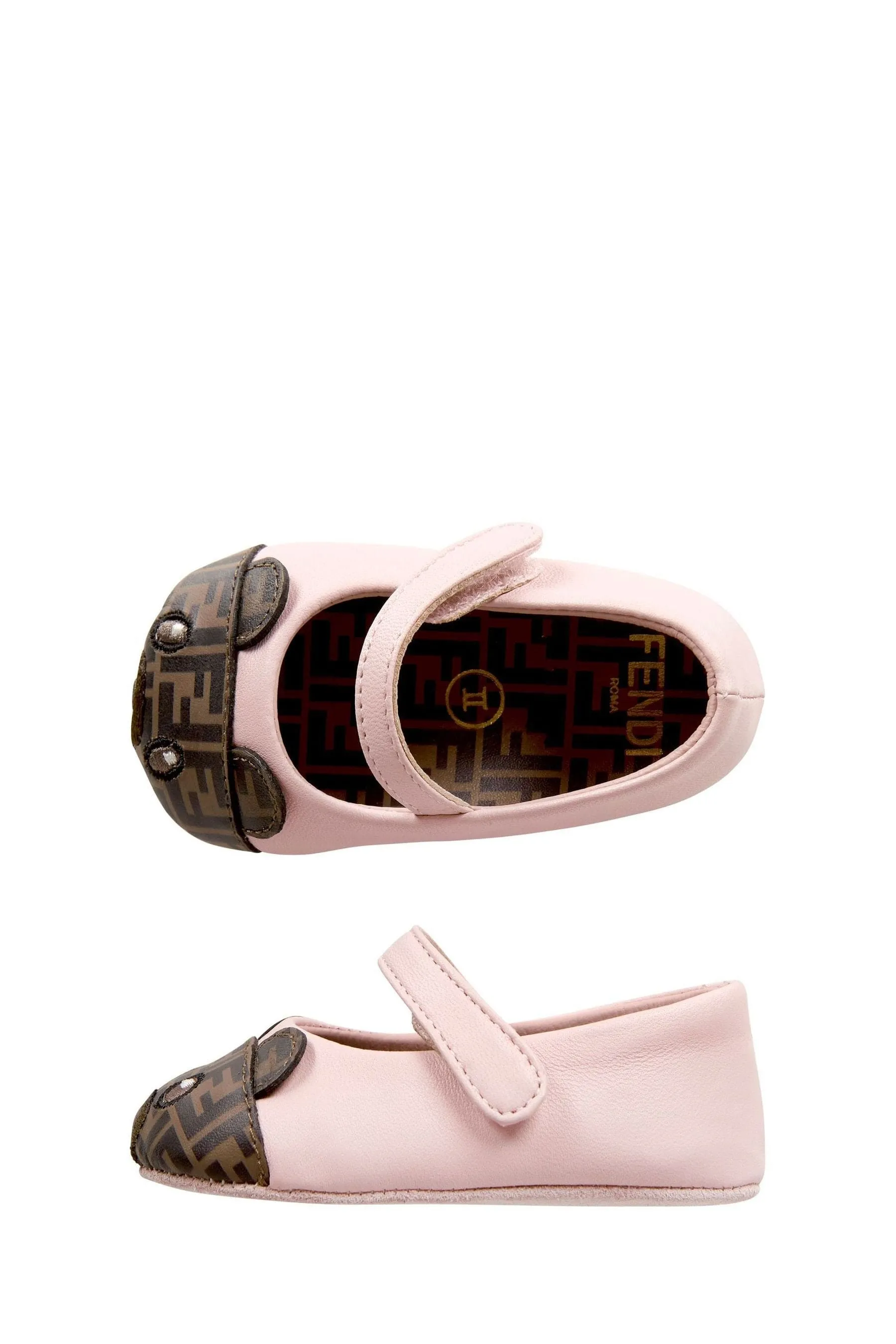 Fendi Baby Girls Leather Bear Logo Shoes in Pink