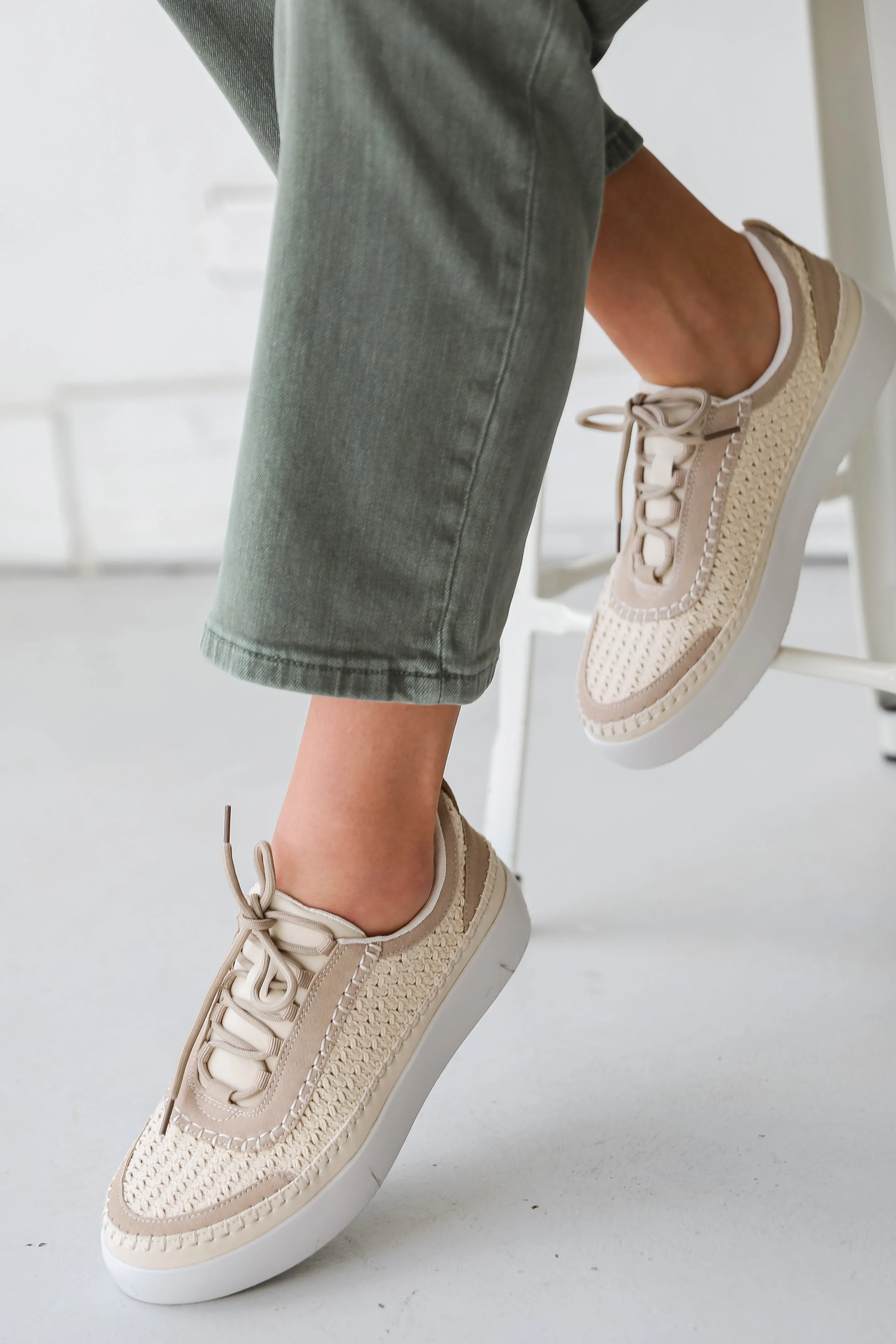 FINAL SALE - Stay On Course Cream Crochet Platform Sneakers