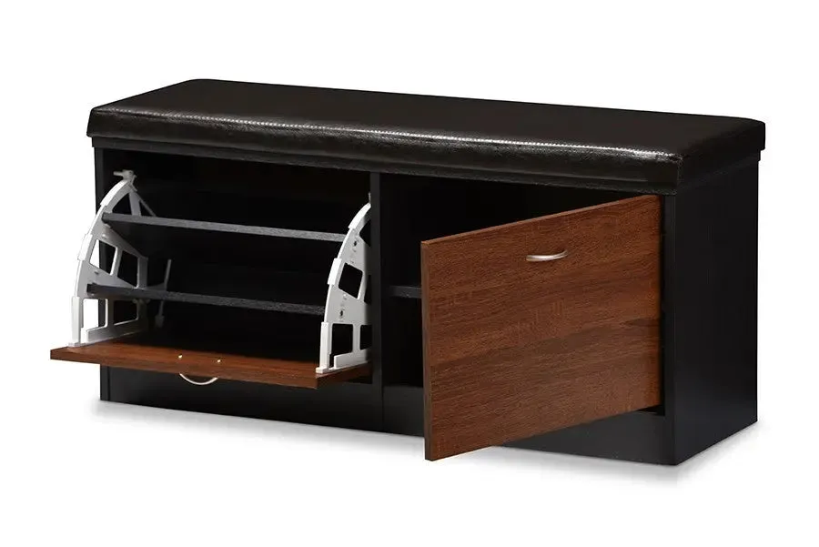 Foley 2-tone Dark Brown and Oak Finishing Entryway Storage Cushioned Bench Shoe Rack Cabinet