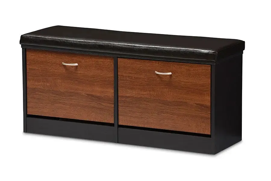 Foley 2-tone Dark Brown and Oak Finishing Entryway Storage Cushioned Bench Shoe Rack Cabinet