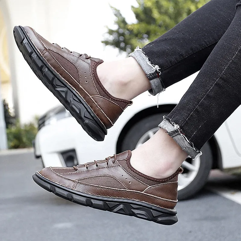 Genuine Leather Men's Shoes Outdoor Men's Loafers Soft Men's Men Casual Moccasins Shoes Handmade Walking Men's Sneakers