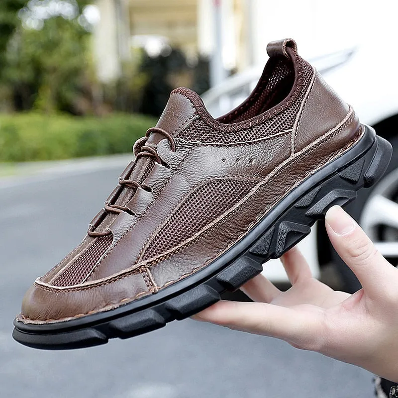 Genuine Leather Men's Shoes Outdoor Men's Loafers Soft Men's Men Casual Moccasins Shoes Handmade Walking Men's Sneakers