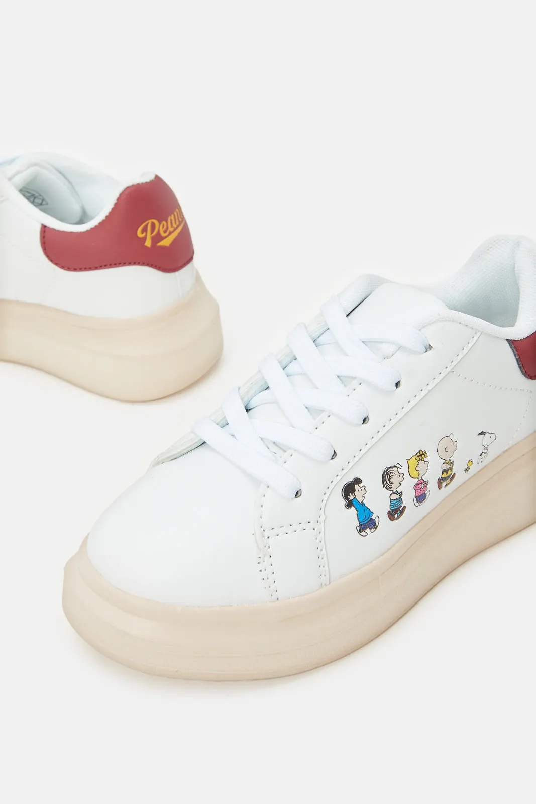 Girls White Peanuts Sneakers