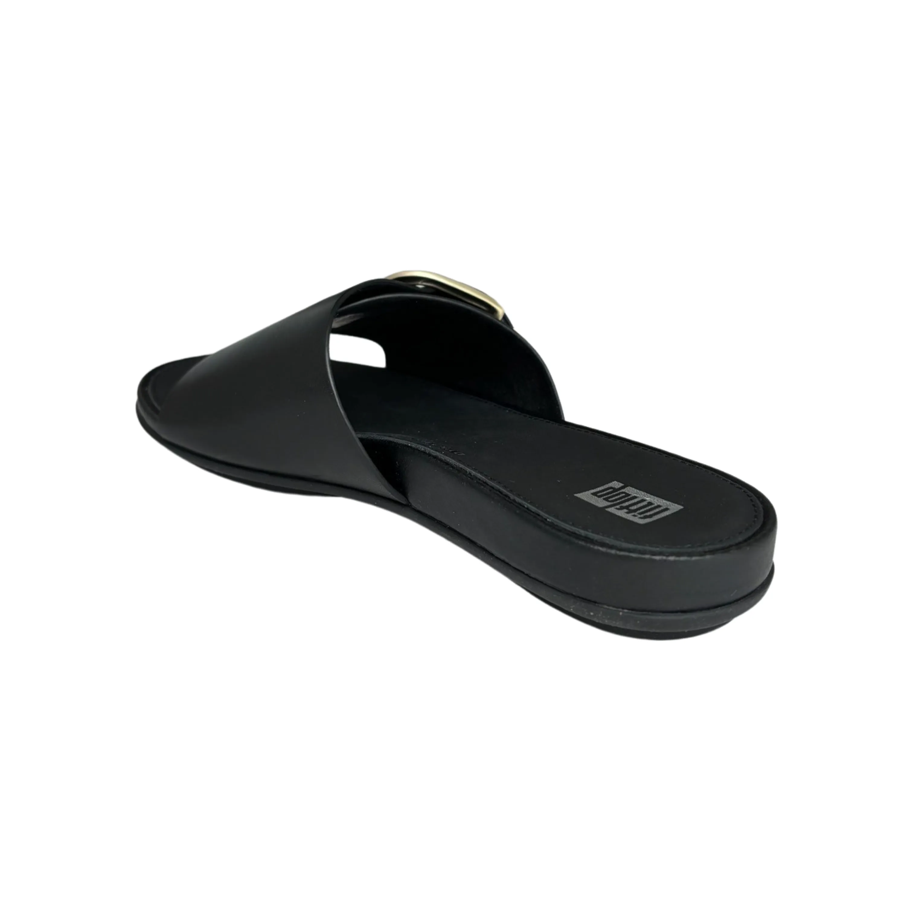 Gracie Buckle Black Leather Slide