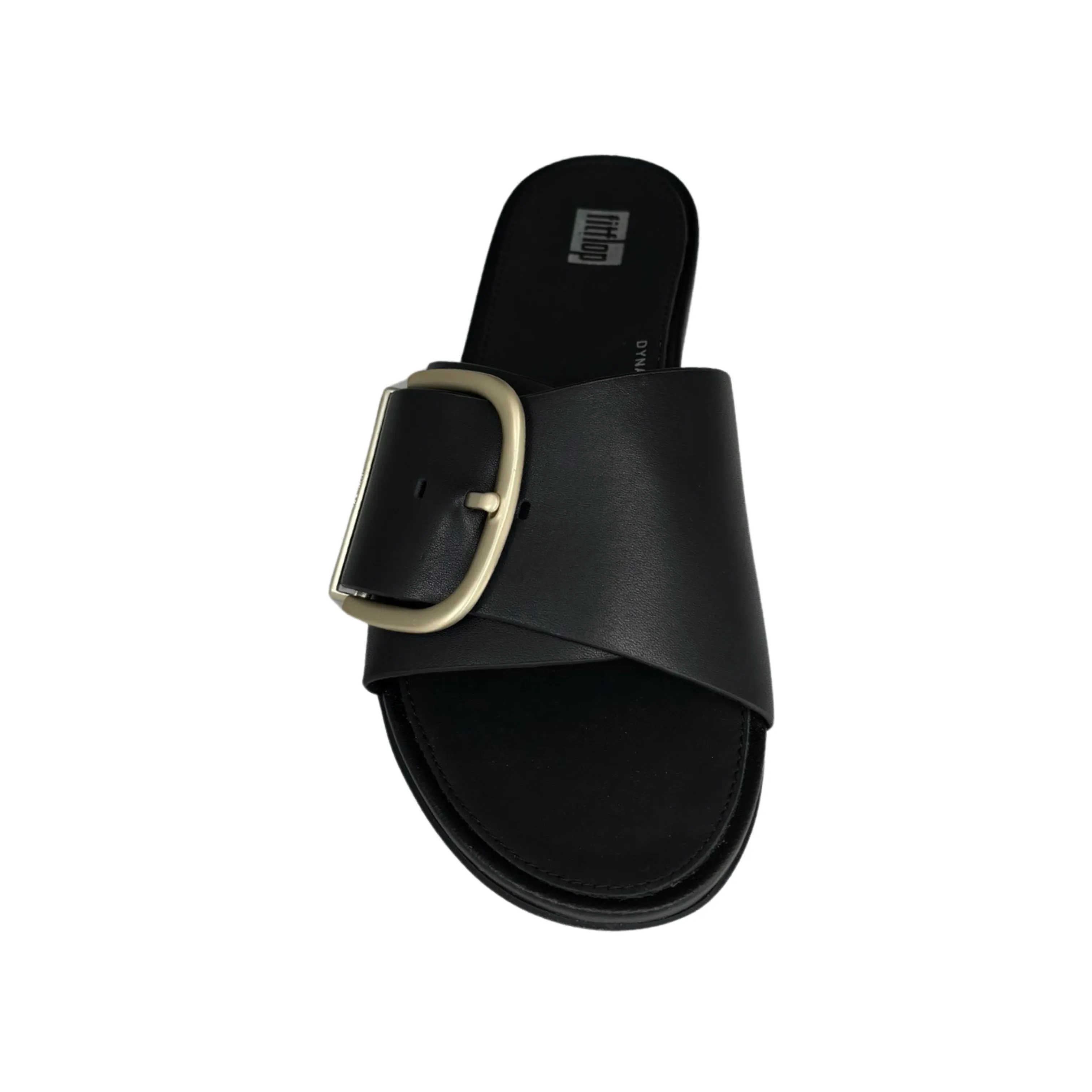 Gracie Buckle Black Leather Slide