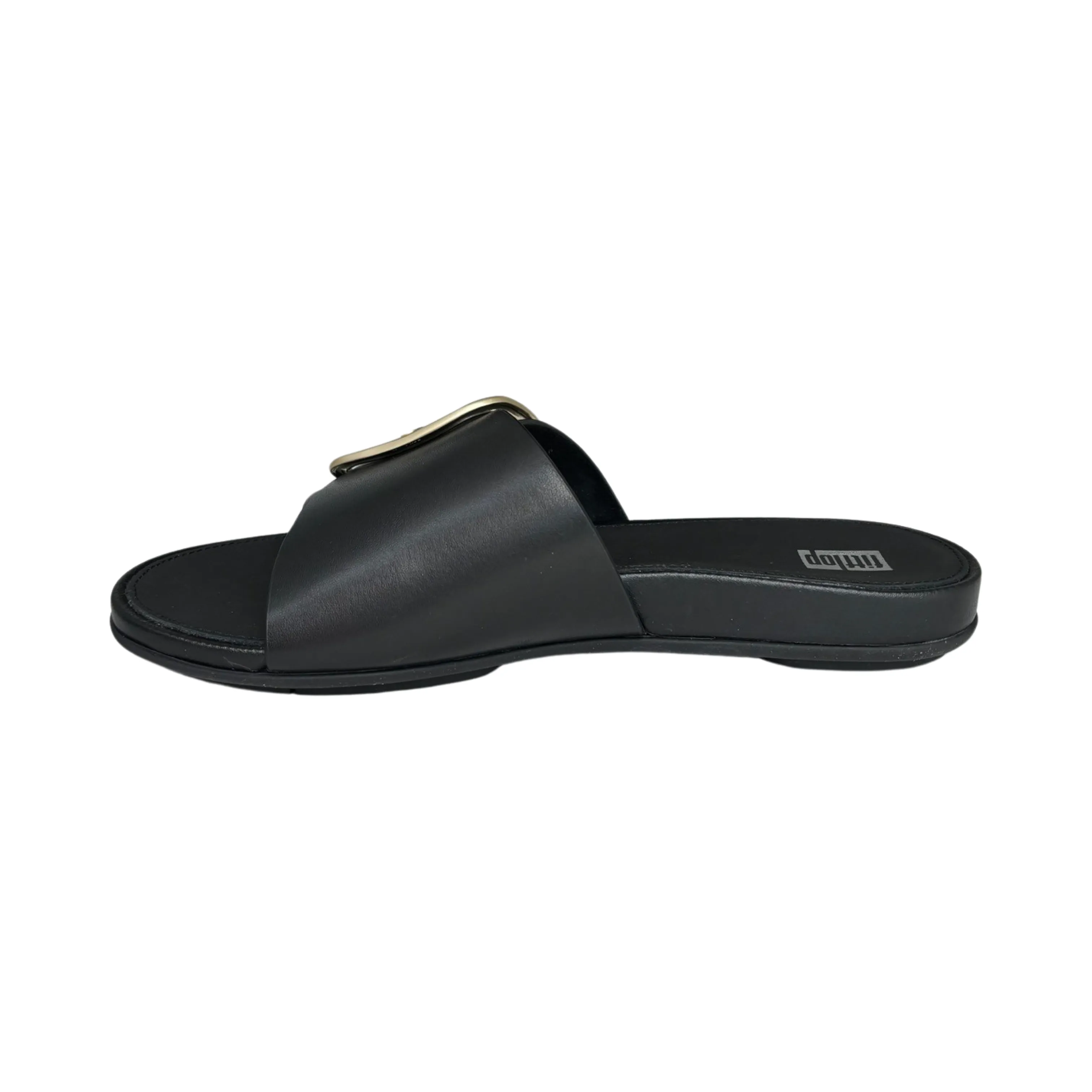 Gracie Buckle Black Leather Slide