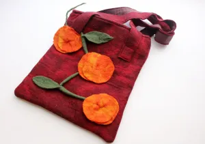 Handmade Beautiful Monk Red Felt Bag Adorned with Orange Flower