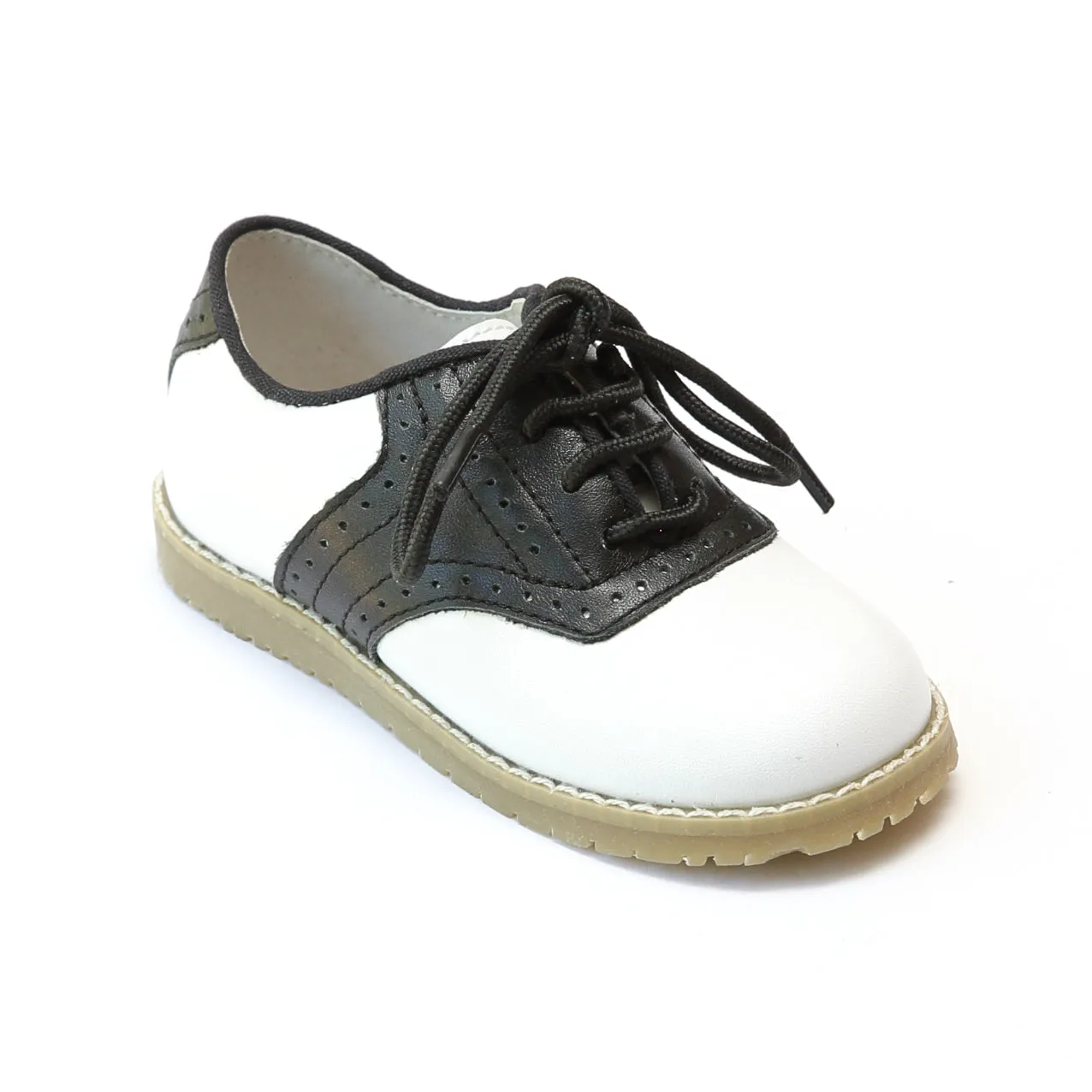 L'Amour Boys 042 White/Black Leather Oxfords