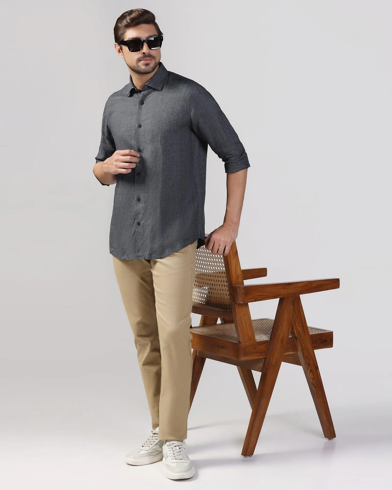 Linen Casual Black Check Shirt - Connor