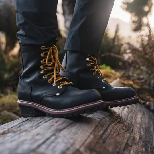 Men's 9" Steel Toe Logger Black Leather Boots