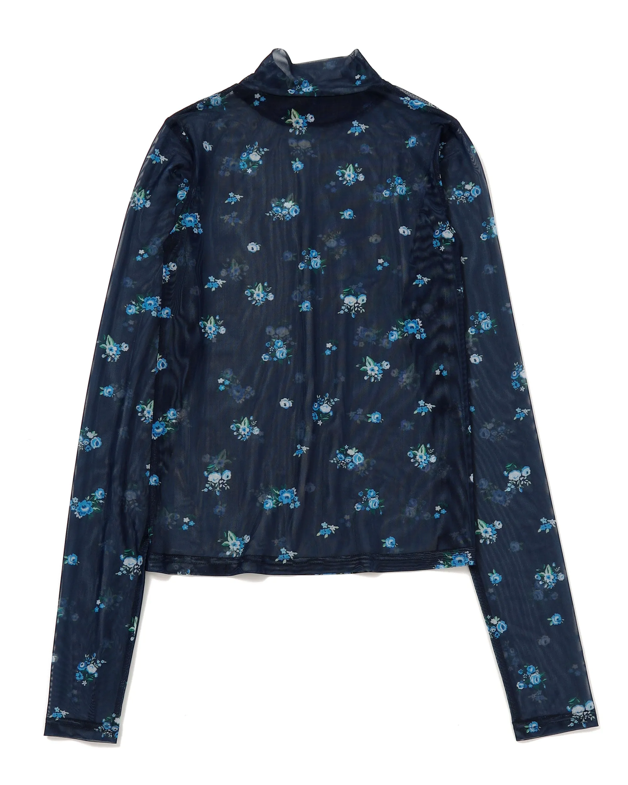 Navy floral pattern see-through tops (High neck)