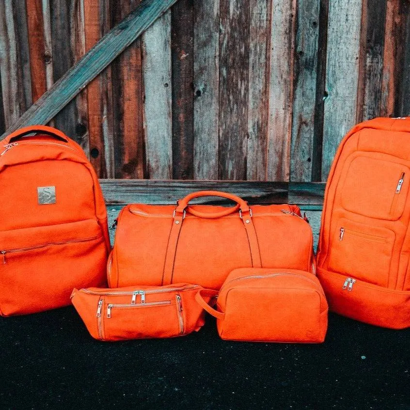 Orange Tumbled Leather 3 Bag Set