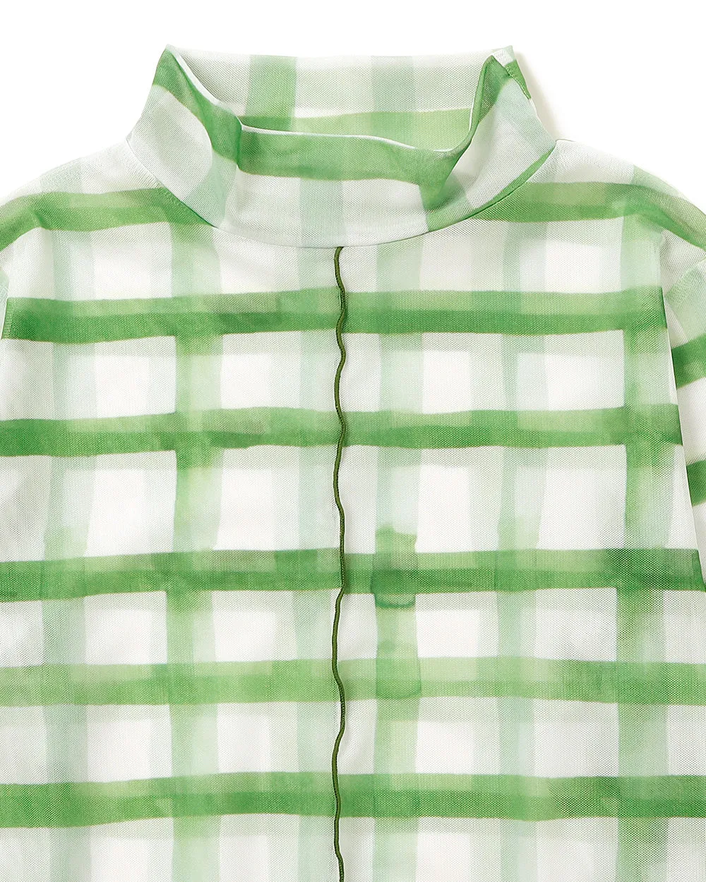 Rough check see-through tops Green (High neck)