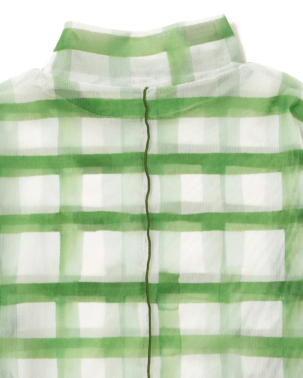 Rough check see-through tops Green (High neck)