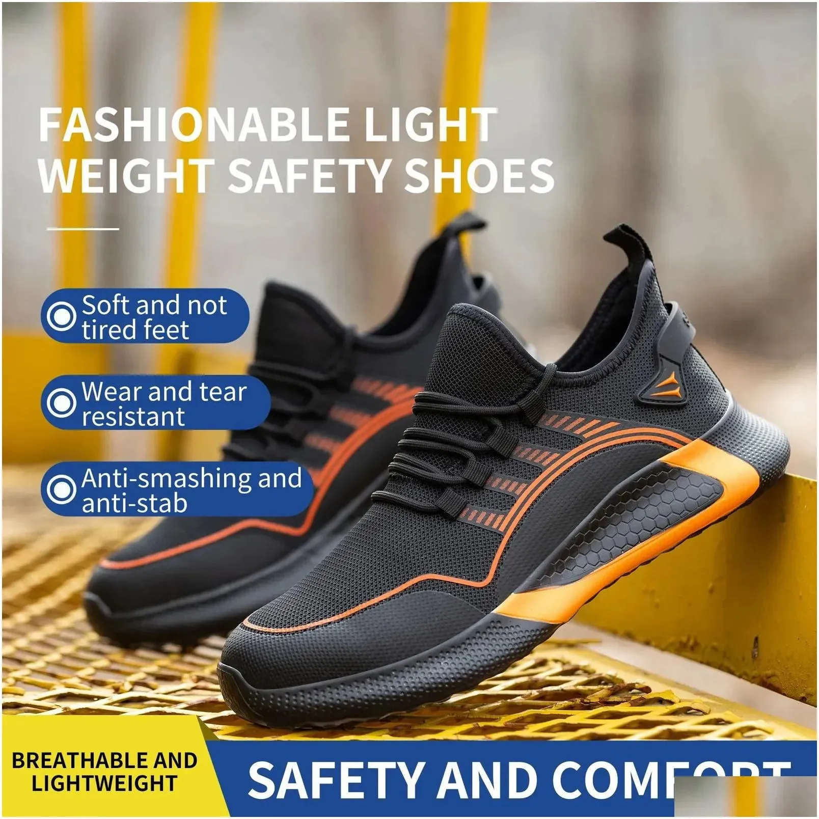 Safety Shoes Large Size 50 Mens Shatterproof Steel Perforated Toe Caps Non Destructible Lightweight Breathable Sports Work Drop Delive Dhs9F