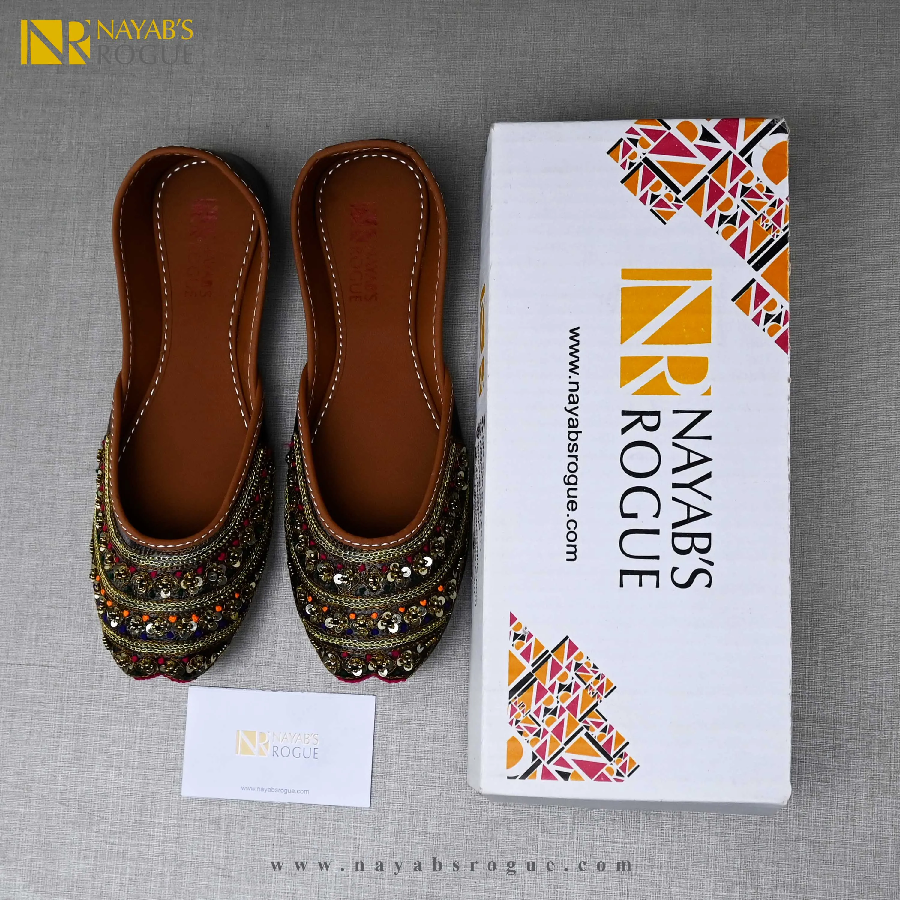 Sangam Khussa with Tilla Work - Brown