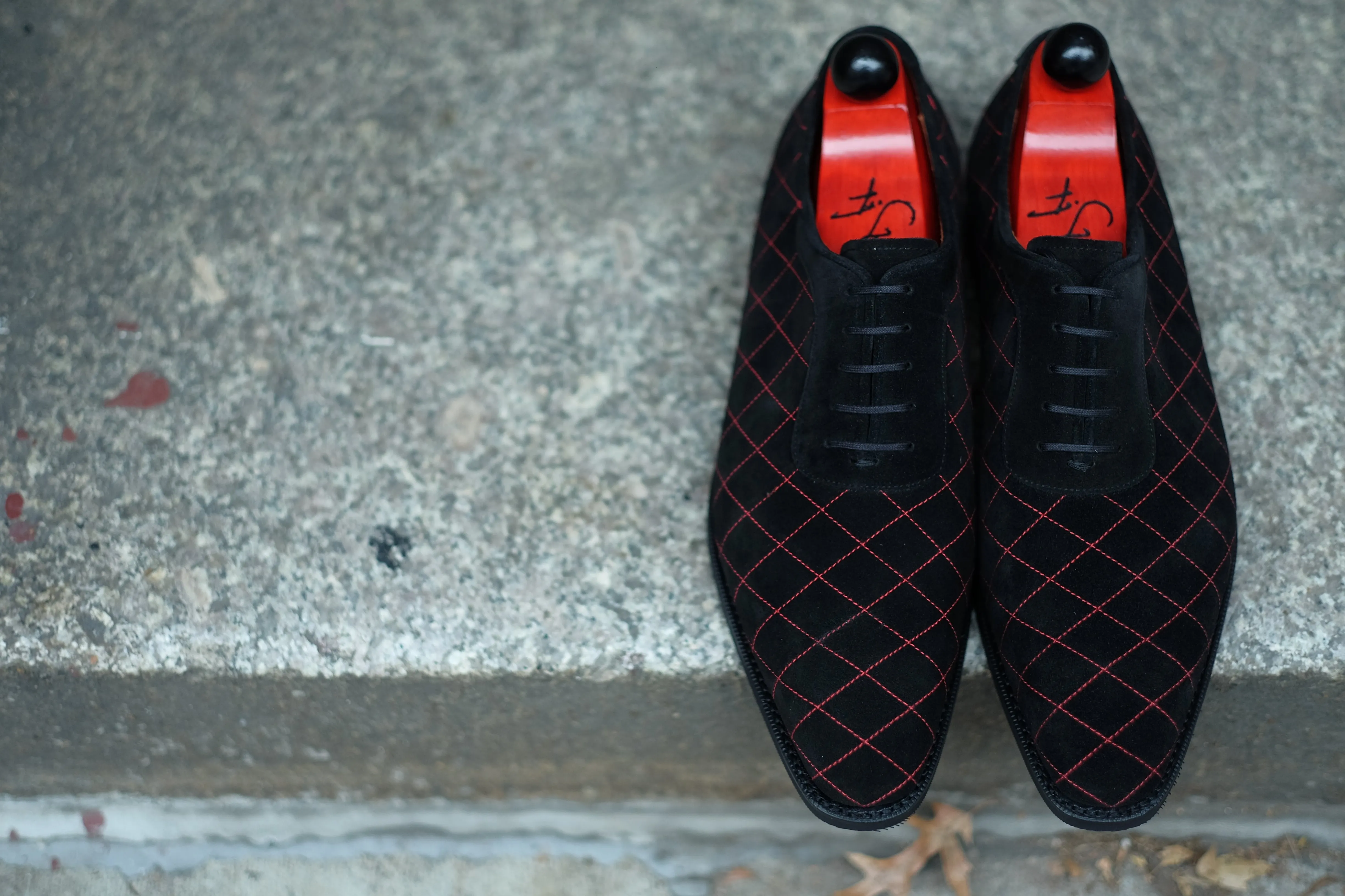 Spokane - MTO - Quilted Black Suede - Red Stitching - LPB Last - City Rubber Sole