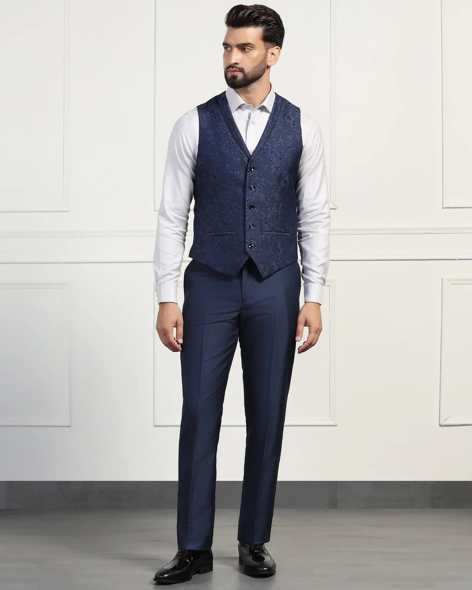 Three Piece Navy Textured Formal Suit - Norman