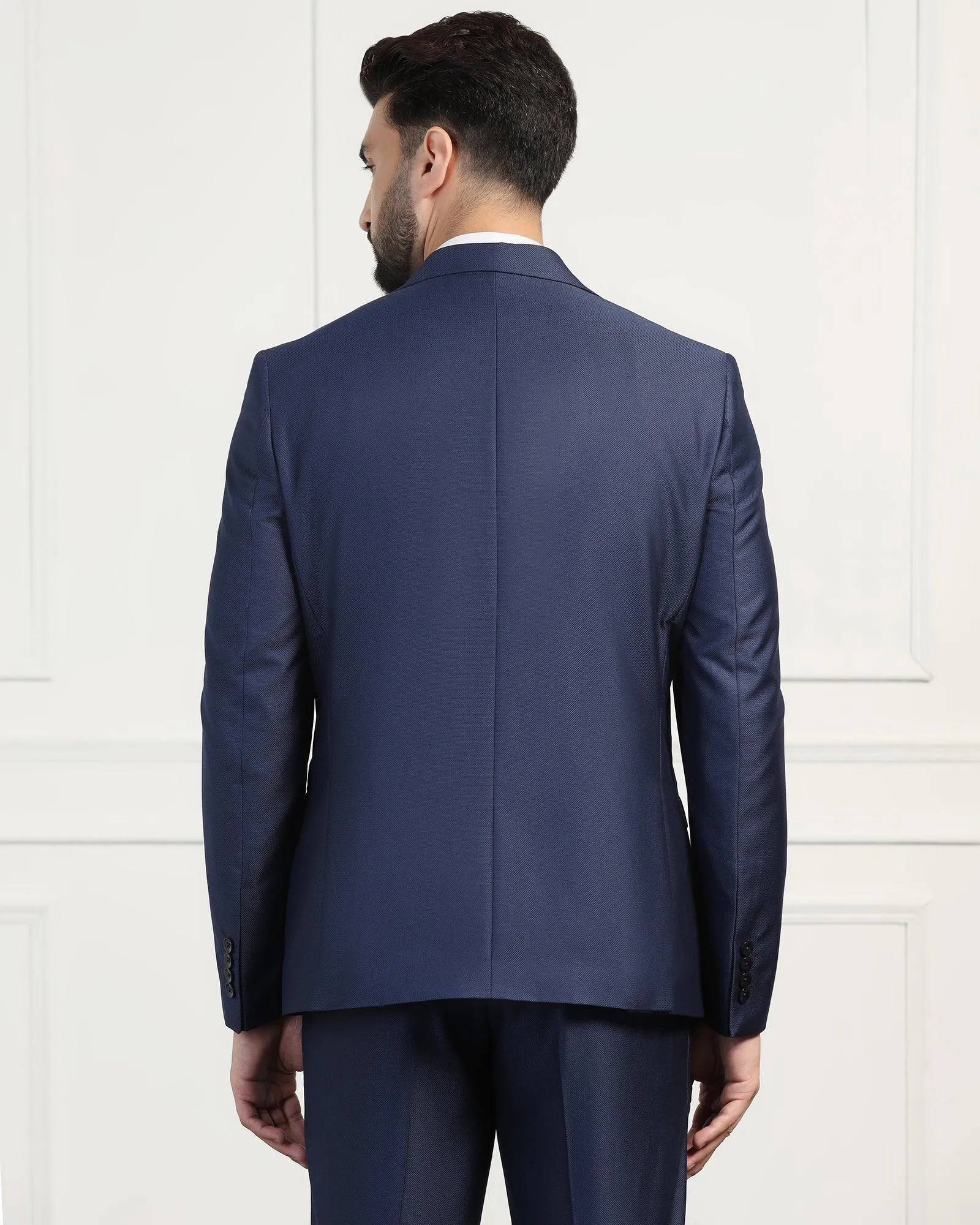 Three Piece Navy Textured Formal Suit - Norman