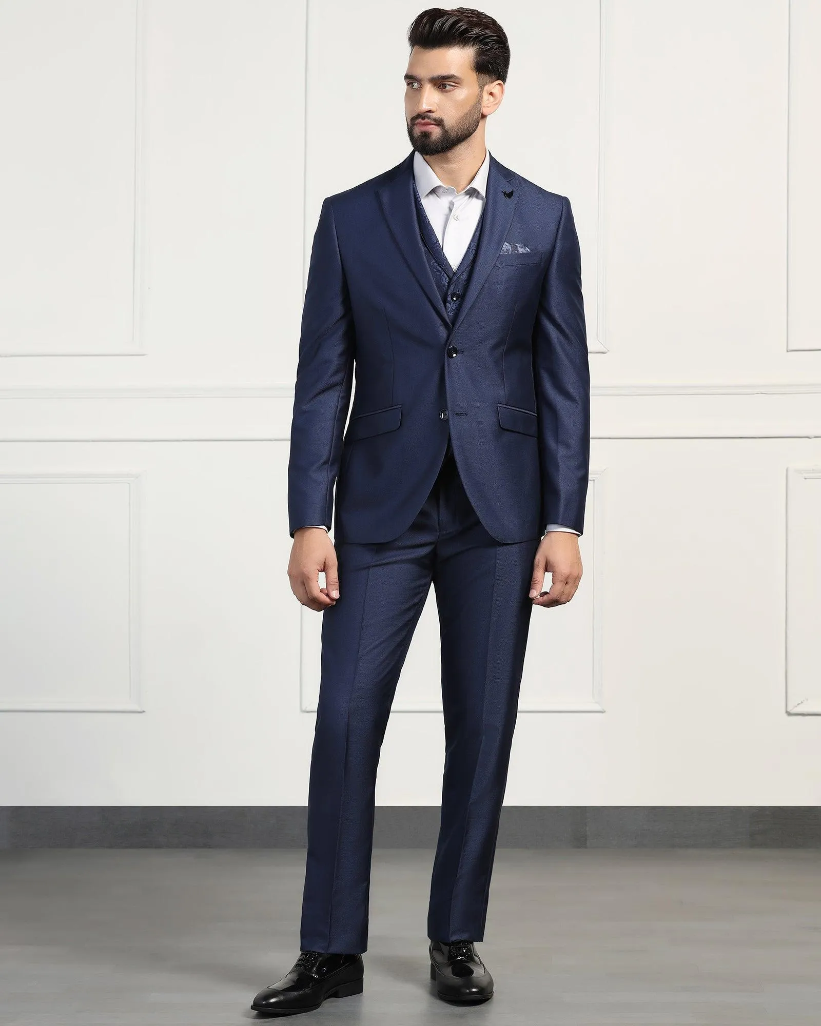 Three Piece Navy Textured Formal Suit - Norman