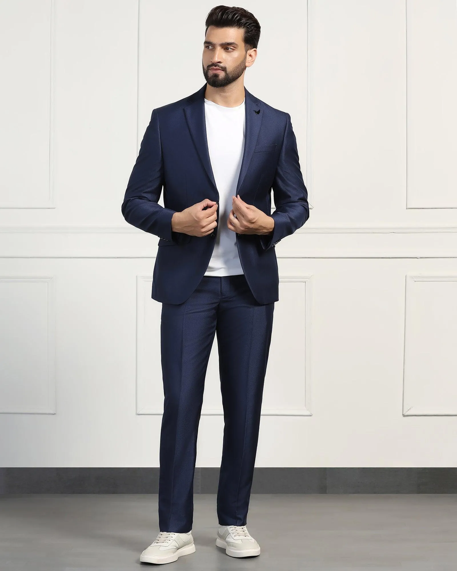 Three Piece Navy Textured Formal Suit - Norman