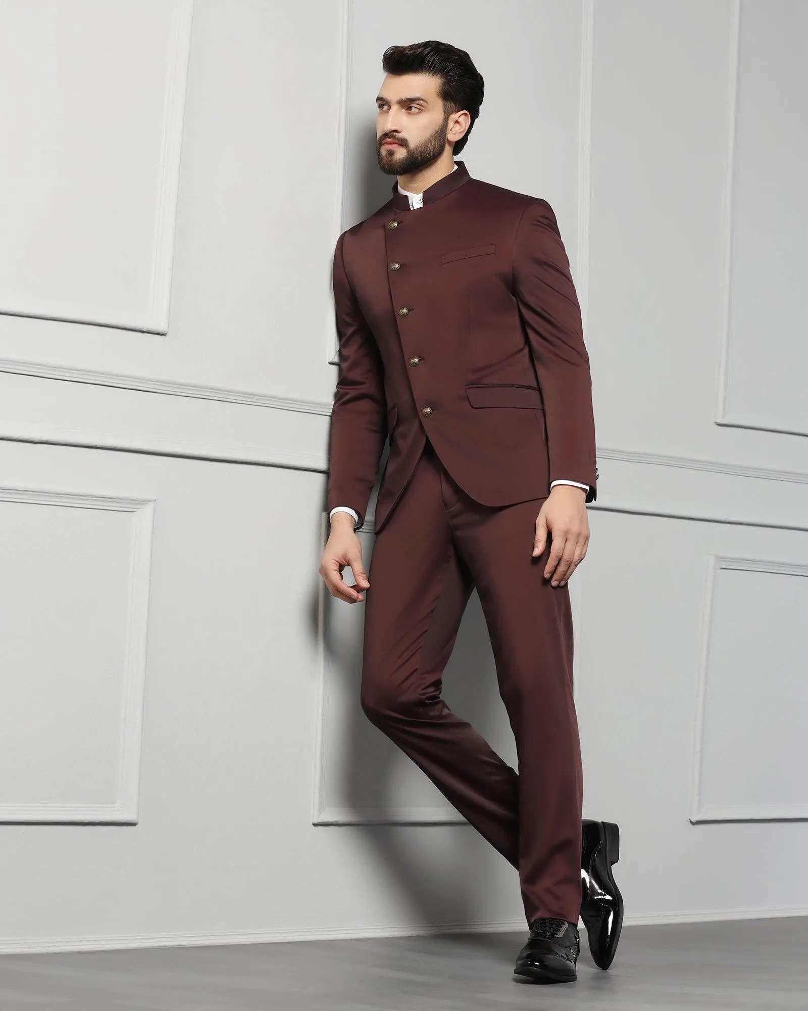 Two Piece Wine Solid Formal Suit - Ossessione