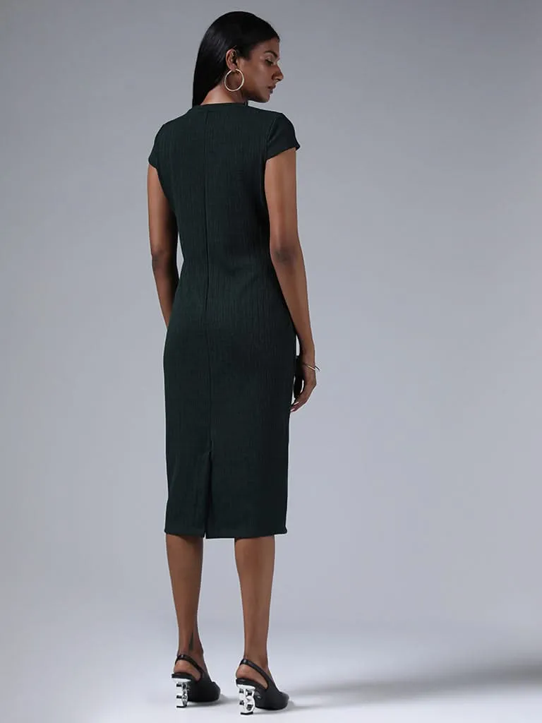 Wardrobe Deep Green Ribbed Bodycon Dress