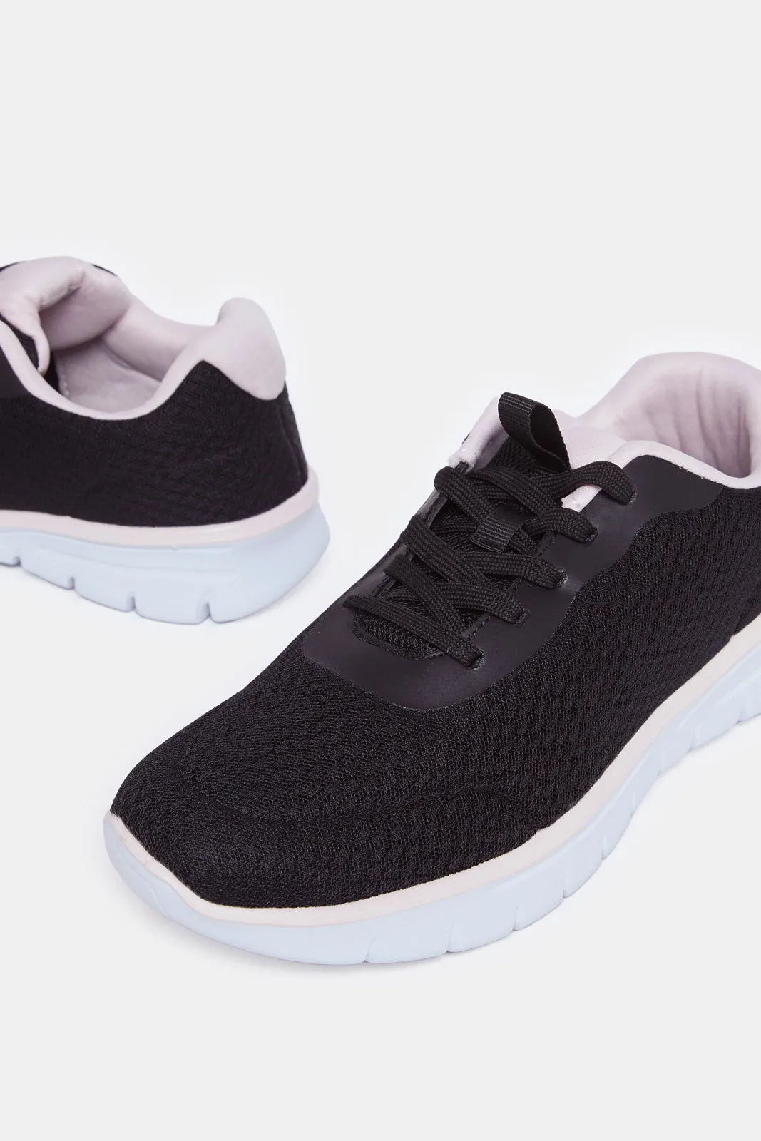 Women Black Lace Up Trainer