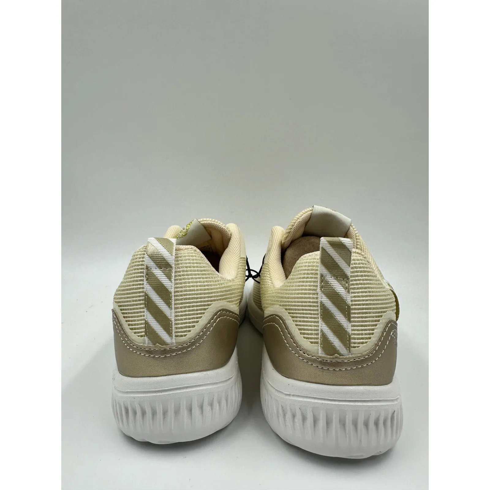 Women's Size 7, Beige Cotton Bland Sneakers with White Sole and Gold Accents